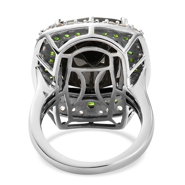 Elite Shungit und Nat&uuml;rlicher Chromdiopsid Halo Ring, 925 Silber platiniert  ca. 8,95 ct image number 6