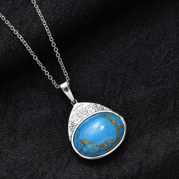 Blaues T&uuml;rkis Anh&auml;nger mit Kette, 316L Edelstahl ca. 16.28 ct image number 2