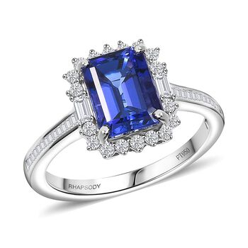 Rhapsody AAAA Tansanit, Wei&szlig;er Diamant Ring 950 Platin (Gr&ouml;&szlig;e 17.00) ca. 3,38 ct