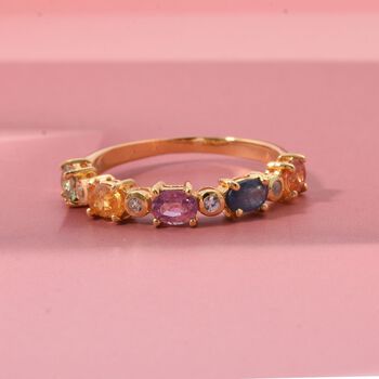 D'Joy AA Mehrfarbiger Saphir, Blauer Saphir Ring 925 Silber vergoldet (Gr&ouml;&szlig;e 19.00) ca. 1.26 ct