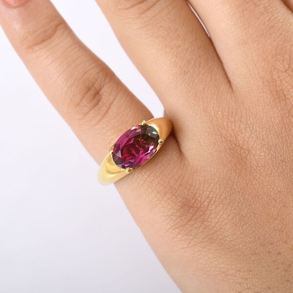 D’joy Wassermelonen Quarz Triplette Ring 925 Silber 750 Gelb Vergoldet (Größe 18.00) ca. 3,63 ct image number 3