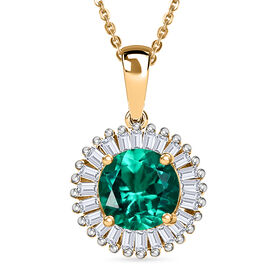 LUXURIANT DIAMOND - AAA Lab Grown Kolumbianischer Smaragd, Lab Grown Diamant Schmuckset ca. 50 cm 925 Silber 750 Gelbgold Vermeil ca. 1.98 ct