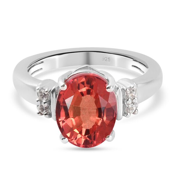 Sunfire Orange Triplett Quarz und Zirkon Ring 925 Silber Platin-&Uuml;berzug