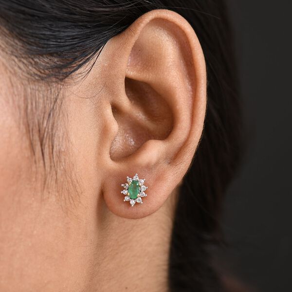 AA Kagem Sambischer Smaragd, Wei&szlig;er Zirkon Ohrringe 925 Silber 750 Gelb Vergoldet ca. 0.87 ct image number 3