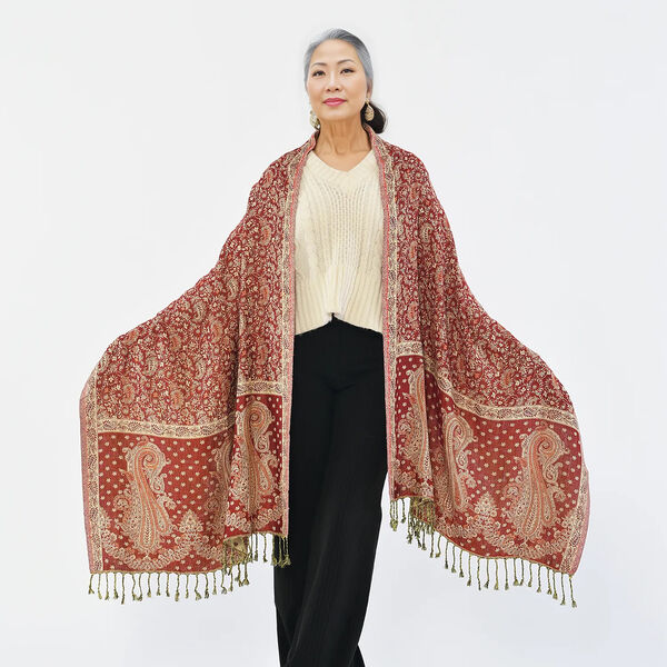 Gewebter Viskose Jamawar Schal, rot image number 2