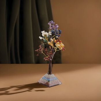 LIVMORE Edelsteinbaum mit Orgonit Basis, Sieben Chakren, 23cm, 230 Perlen, Mehrfarbig