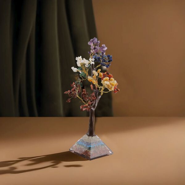 LIVMORE Edelsteinbaum mit Orgonit Basis, Sieben Chakren, 23 cm, 230 Perlen, Mehrfarbig image number 2