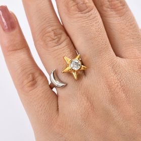 D'Joy Moissanit Ring, 925 Silber vergoldet und platiniert - 0,49 ct.