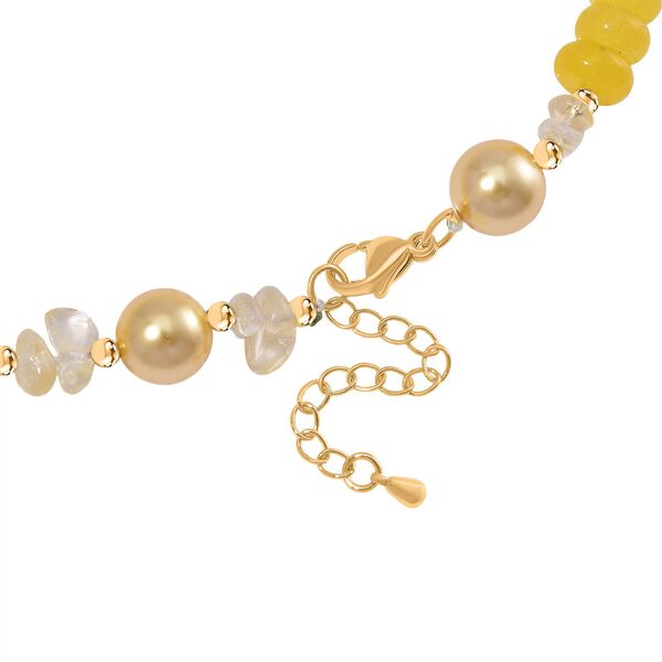 Goldene Muschelkernperle (9-11 mm), Gelber Achat Halskette ca. 45 cm+ 5 cm Extender, vergoldet image number 4