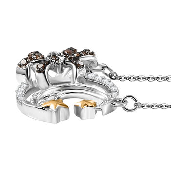 GP - Kanchanaburi Blauer Saphir, Roter Diamant Halskette ca. 50 cm 925 Silber Rhodiniert und 750 Gelbgold Vermeil ca. 0,23 ct.