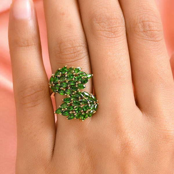 nat&uuml;rlicher Chromdiopsid Bypass Ring 925 Silber vergoldet  ca. 3,64 ct image number 3