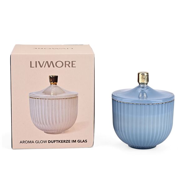 Duftkerze im Glas mit Deckel, Luxusglas-Design, Tabak und Oud, Blau image number 5