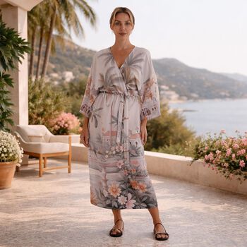 LA MAREY Kimono mit Vogel- und Blumenprint 100% Viskose Einheitsgr&ouml;&szlig;e 128 cm L&auml;nge, Rosa