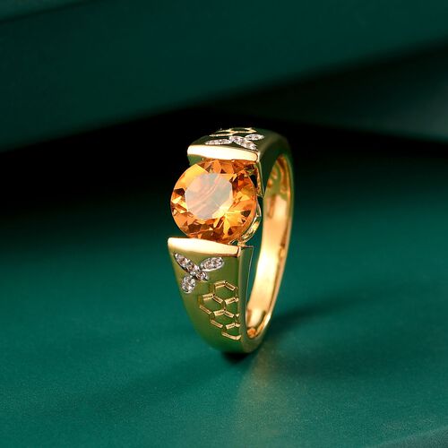 AA Serra Gaucha Citrin, Kanchanaburi Blauer Saphir Ring 925 Silber 750 Gelbgold Vermeil (Größe 17.00) ca. 1,87 ct image number 1