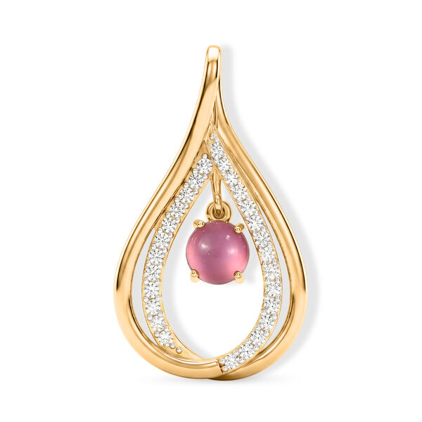D'Joy Flamingo Mondstein, Wei&szlig;er Zirkon Anh&auml;nger 925 Silber 750 Vergoldet ca. 1.44 ct
