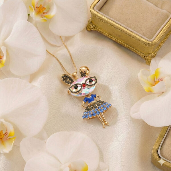 Mehrfarbiger Kristall Anh&auml;nger mit Kette, ca. 63.5 cm + 5 cm Extender, Legierung emailliert, Legierung Gelb image number 2