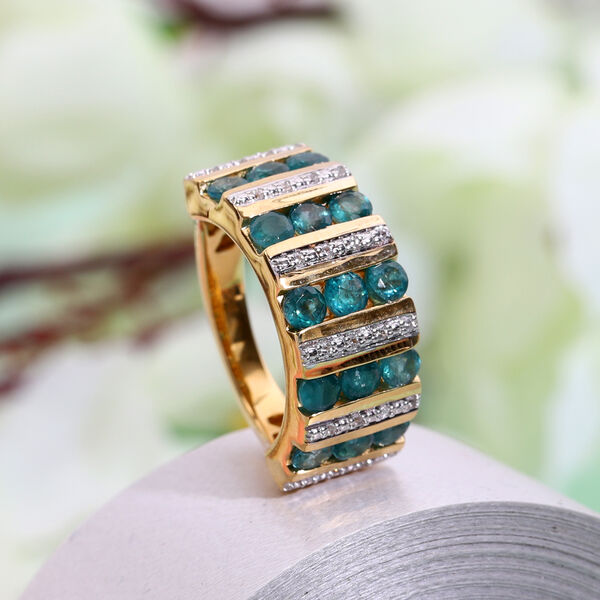 Blaugr&uuml;ner Grandidierit und Zirkon Ring 925 Silber 585 Vergoldet image number 2