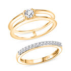 2er Set - Moissanit Ring, 925 Silber, (Größe 18.00), 750 Gelb Vergoldet ca. 0.48 ct