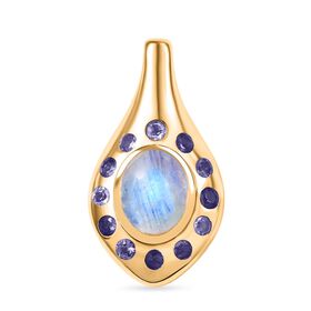 Regenbogen Mondstein, Iolit Anhänger Messing ca. 3.55 ct