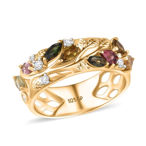 GP Italienische Garten - AA Mehrfarbiger-Turmalin Ring 925 Silber 750 Gelbgold Vermeil (Gr&ouml;&szlig;e 18.00) ca. 1.30 ct image number 4