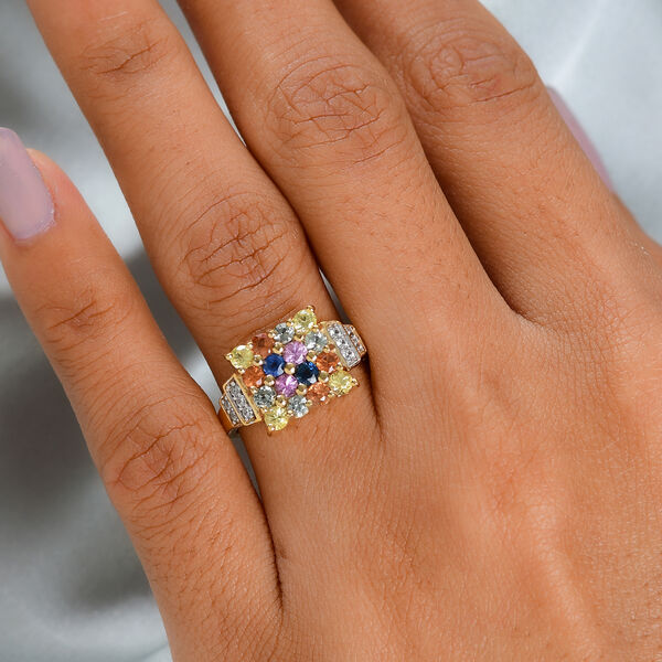 Mehrfarbig Saphir und Zirkon Ring 925 Silber vergoldet  ca. 1,54 ct image number 3