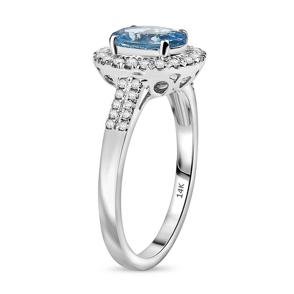 AAA Santamaria Aquamarin, Weißer Diamant Ring 585 Gold (Größe 17.00) ca. 1,58 ct image number 3