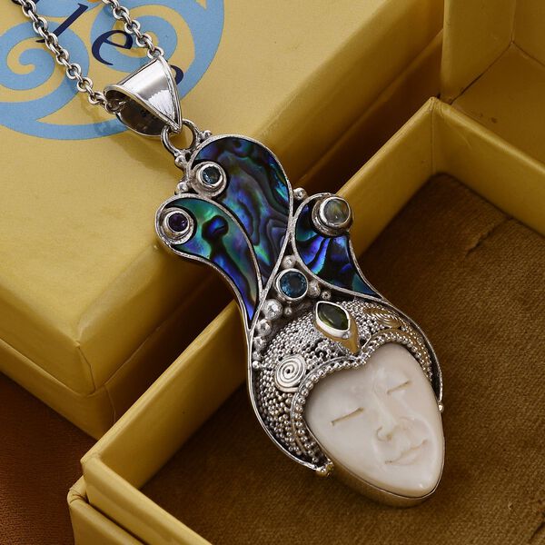 Sajen Silver- Ochse Knochen, Abalone Muschel und Multi-Edelstein-Anhänger - 18,47 ct. image number 2