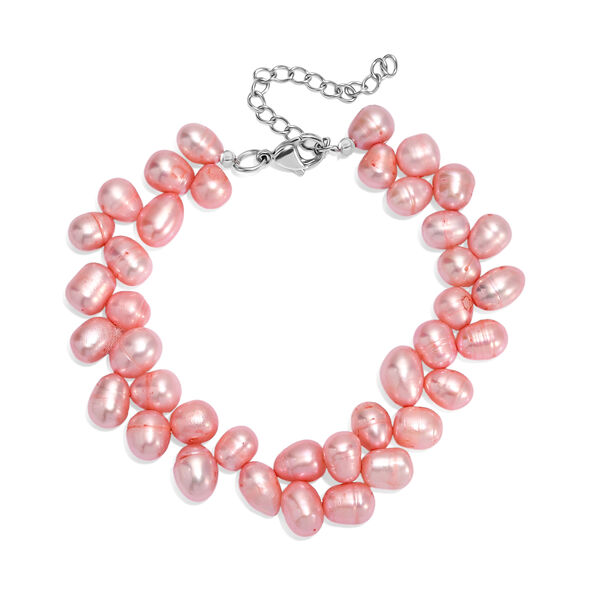 Rosa gefärbtes Süßwasserperle Armband, 19+5cm image number 4
