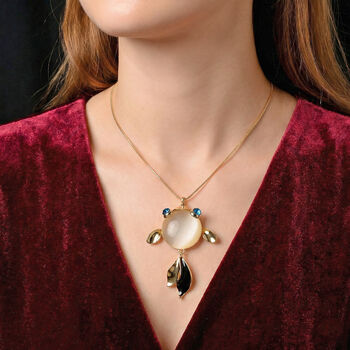 Erstellt wei&szlig;es Katzenaugen, Blau Kristall Schmuckset ca. 63.5 cm + 5 cm Exttender, Legierung emailliert, Legierung Gelb