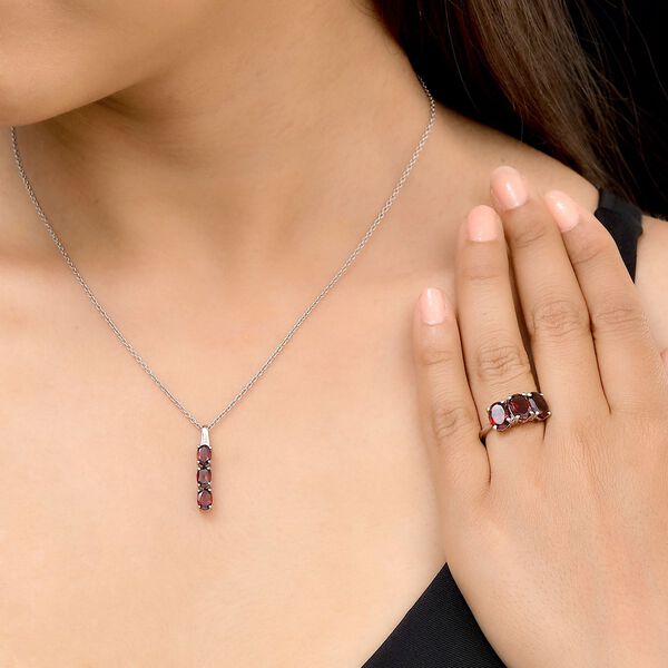 2er-Set roter Granat-Ring und Anhänger, 925 Silber platiniert, ca. 6.29 ct image number 3