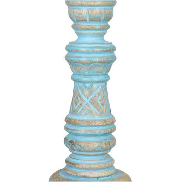 Set aus 2 antiken geschnitzten Holzkerzenhaltern mit quadratischem Ständer, 23cm, Altblau image number 5