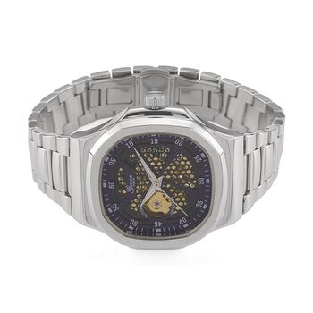 GENOA - Automatikuhr mit Skelett-Design, Edelstahlarmband, 3ATM wasserdicht, Blaues Zifferblatt, ca. 20 cm