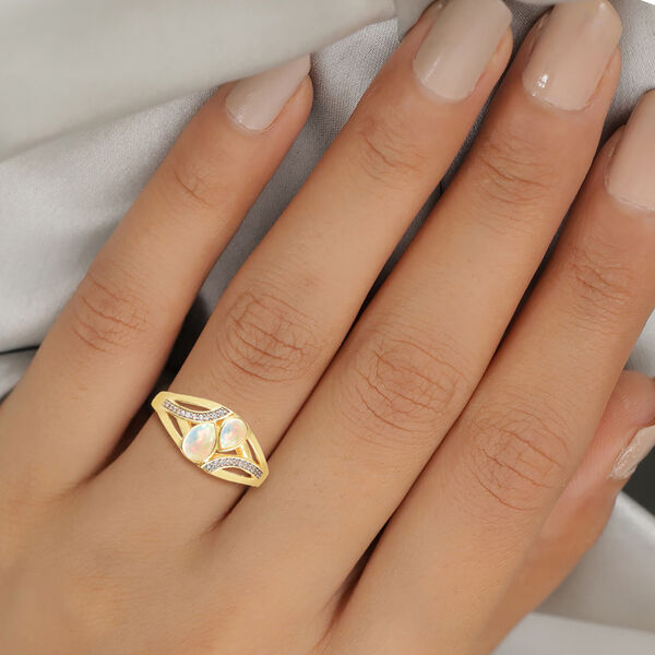 Nat&uuml;rlicher &Auml;thiopischer Opal und Zirkon Ring 925 Silber Gelbgold Vergoldet image number 3