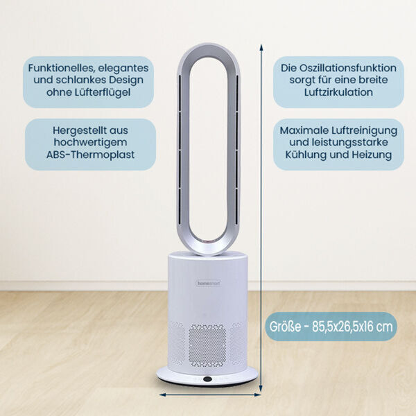 5 in 1 Luftdoktor - Luftreiniger/Ventilator ohne L&uuml;fterfl&uuml;gel mit HEPA Filter, Wei&szlig; und Silber image number 4