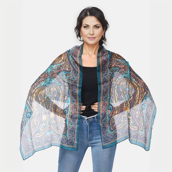 Bedruckter Seidenschal, 48x160cm, Graugr&uuml;n image number 2