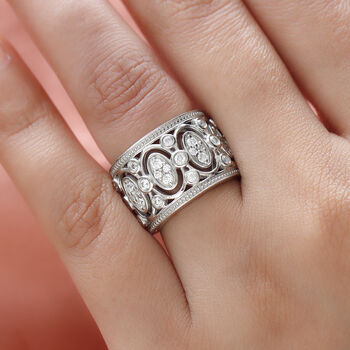 88 Facetten Moissanit-Ring, 925 Silber platiniert  ca. 0,90 ct