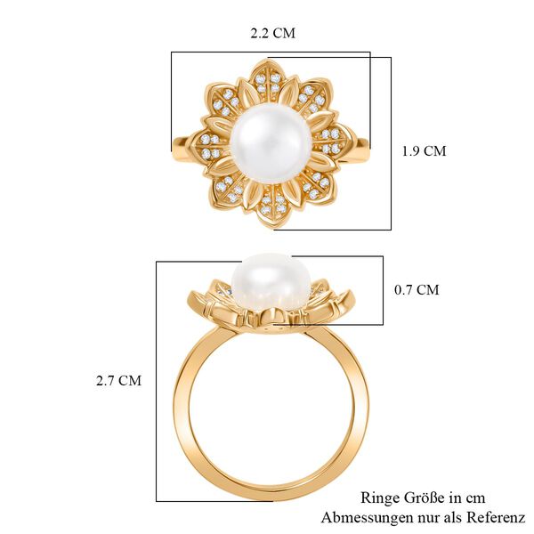 Süßwasser Perle (ca. 10-10.5 mm), Weißer Zirkon Ring Nickelfreies Messing (Größe 17.00) image number 7