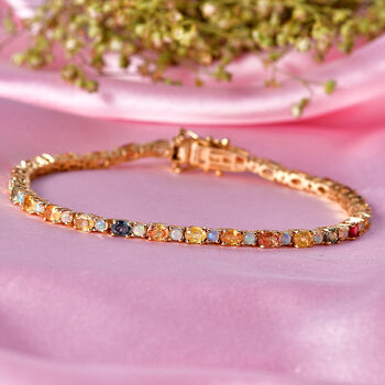 D'Joy Mehrfarbig Saphir, Nat&uuml;rlicher, &auml;thiopischer Welo Opal Armband ca. 19 cm 925 Silber 750 Gelbgold vermeil ca. 8,06 ct.