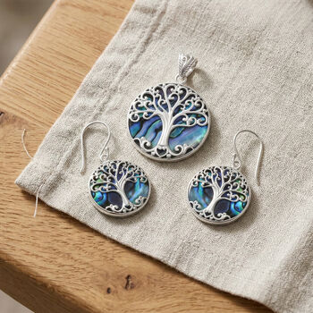 Royal Bali Kollektion- Abalone Muschel Lebensbaum-Anh&auml;nger und Ohrringe