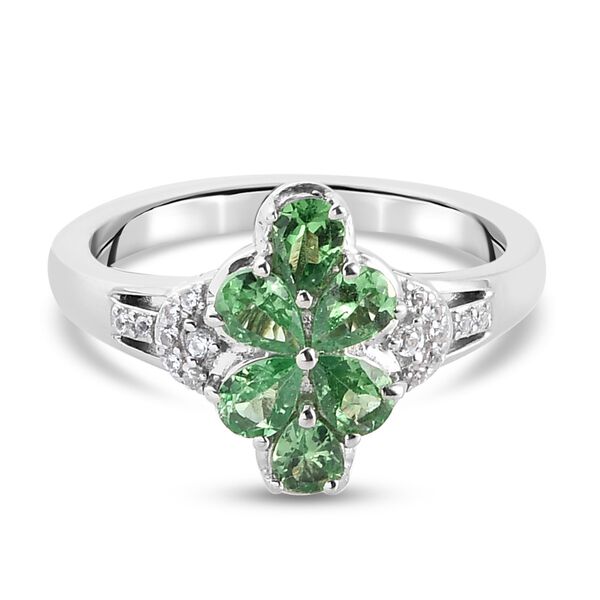 AAA Tsavorit Granat Ring 925 Silber Platin-&Uuml;berzug