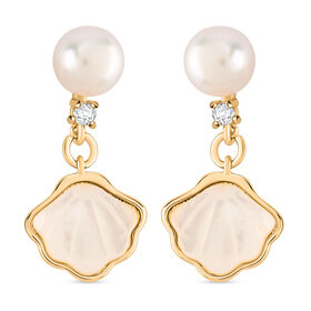 Weißer Zirkonia, Weiße Muschelkernperle Ohrringe Nickelfreies Messing Standard