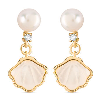 Wei&szlig;e Muschelkernperle, Wei&szlig;e S&uuml;&szlig;wasser Ohrringe Nickelfreies Messing, Goldfarben