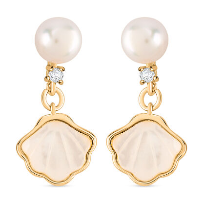 Wei&szlig;e Muschelkernperle, Wei&szlig;e S&uuml;&szlig;wasser Ohrringe Nickelfreies Messing, Goldfarben