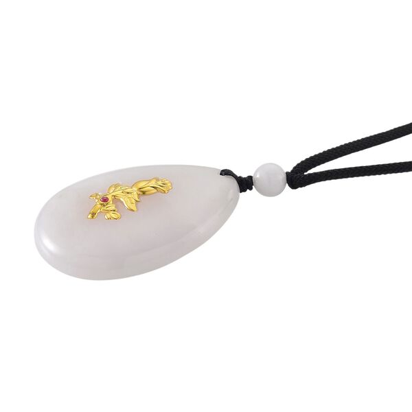 EXTREM SELTEN Natürliche Weiße Jade, Roter Granat Rose Halskette, ca. 70 cm 999er Gold ca. 80.01 ct image number 3