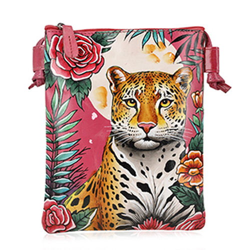 VIVID by SUKRITI Handbemalte Umhängetasche aus echtem Leder, Schwarz, 15,75x19,80cm, Zwei Katzen