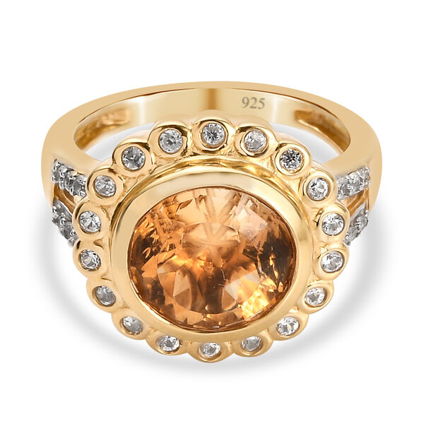 Citrin und Zirkon Ring 925 Silber vergoldet  ca. 4,04 ct