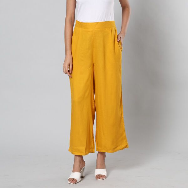 Einfarbige Palazzo Hose, Größe L/XL, Gelb image number 3