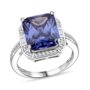 LUSTRO STELLA Blauer Saphir-farbener und wei&szlig;er Zirkonia Ring - 11,70 ct.