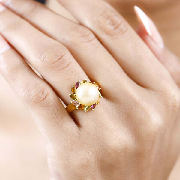 AA goldener S&uuml;dseeperle und mehrfarbiger Turmalin-Ring - 9,55 ct. image number 3