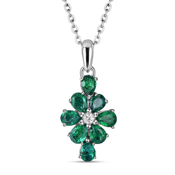 AAA Kagem sambischer Smaragd und Zirkon-floraler-Anh&auml;nger mit Kette in Silber